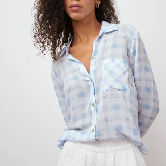 Rails Tops - Rails Light Blue and Purple Plaid Casual Button Up Shirt sz Small Work Shirt